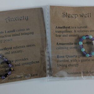 TWO Healing Spiritual Crystal Stone Stretch Rings: Anxiety/Sleep NEW